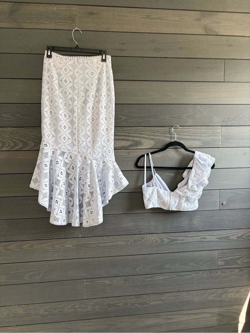 Lace-Pattern Light Blue Ruffled Women's Set - Picture 3 of 6
